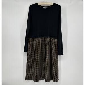 J Jill Dress Womens L Tall Black Tan Plaid A-Line Preppy Mixed Fabrics Sweater